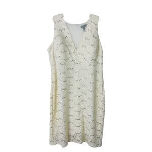 R & M Richards cream gold lace sequin evening wedding holiday midi dress 16W